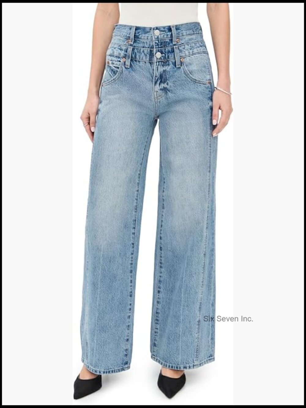 Mid-Weight Non-Stretch Denim Jeans with Stacked Waist Design